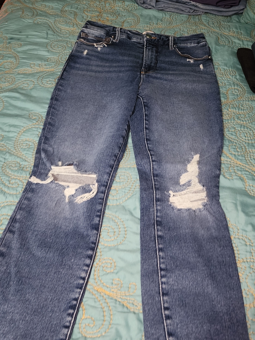 Good American Distressed Women's Mid-Rise Blue Denim Jeans